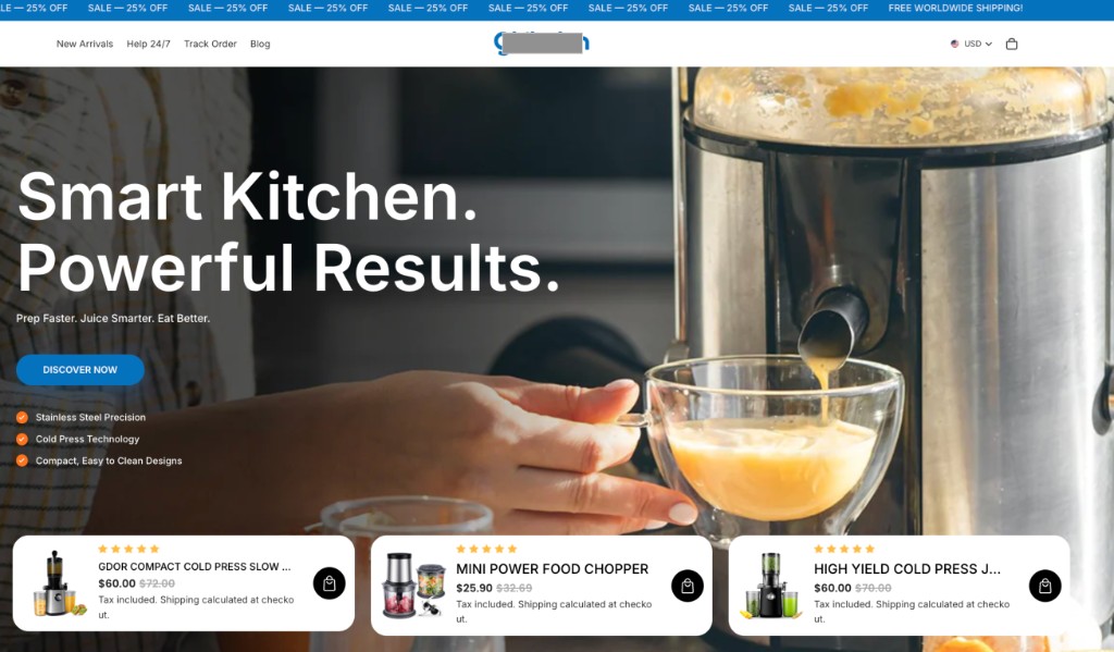 Пример дизайна Shopify — магазин кухонной техники