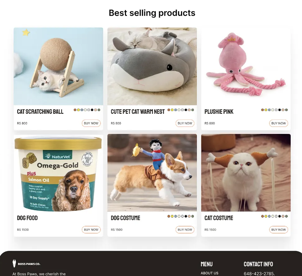 Блок бестселлеров и карточки товаров в магазине на Shopify