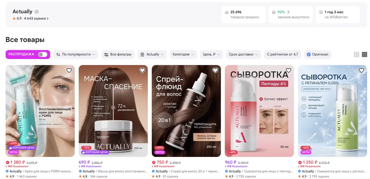 Профиль ACTUALLY на Wildberries