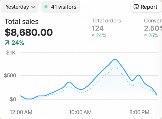 Результат клиентского проекта — продажи Shopify за вчера
