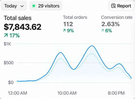 Результат клиентского проекта — продажи Shopify за сегодня