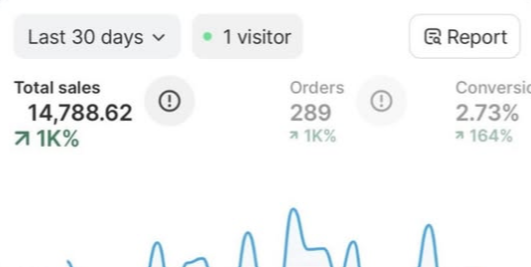 Результат Shopify-магазина за 30 дней: 14 788 долларов продаж и 289 заказов