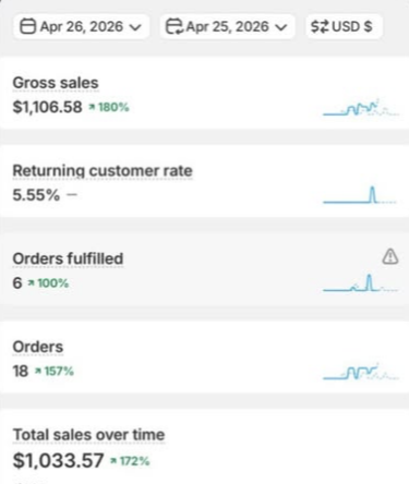 Результат клиентского проекта — аналитика Shopify за день