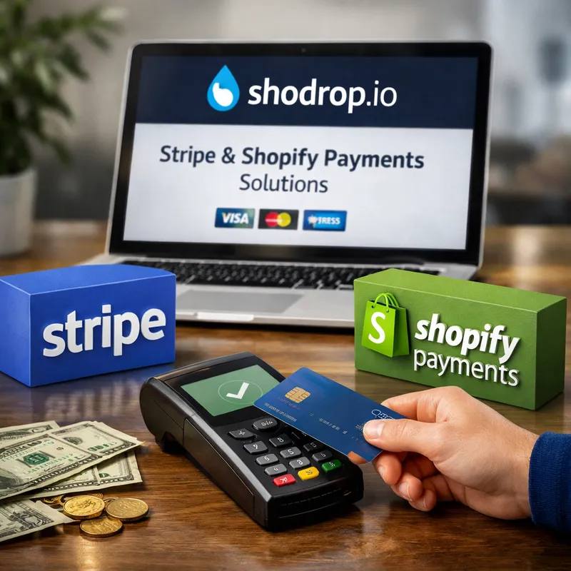 Агентство shodrop.io – регистрация Stripe и Shopify Payments для интернет-магазинов, логотипы платежных систем.
